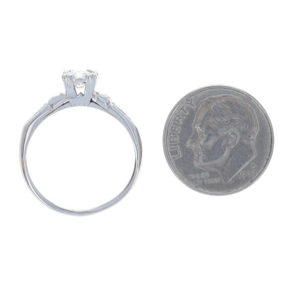 Platinum Diamond Retro Engagement Ring - 950 Rd .66ctw Vintage - Picture 5 of 6